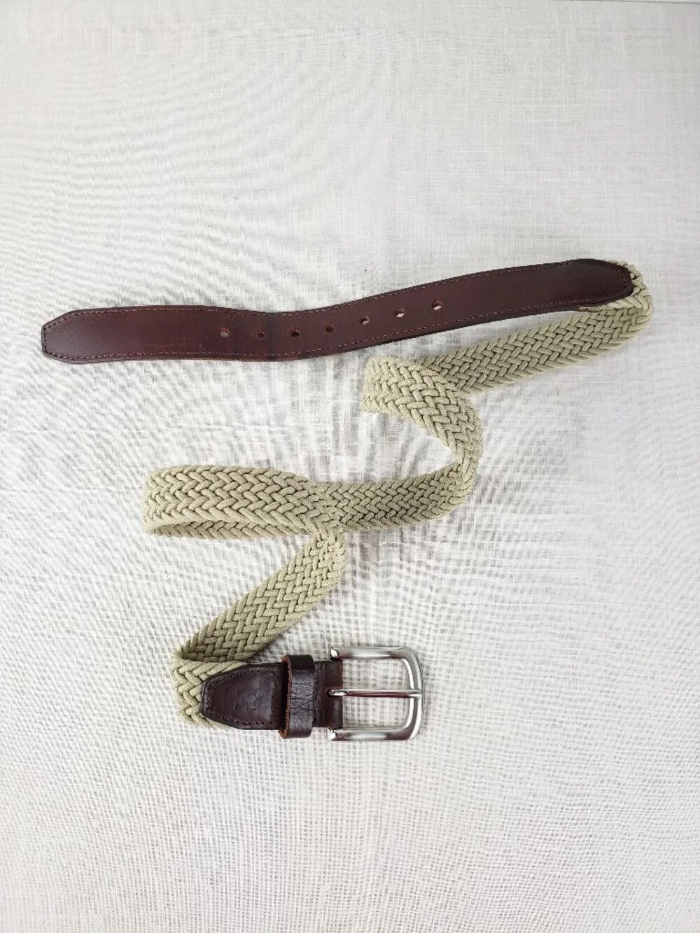 Haggar Braided Belt Tan Khaki Woven Stretch Cord Brown Leather Mens 38